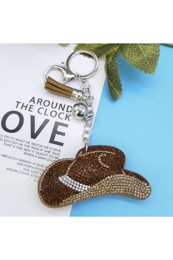 Diamond Rhinestone Sticky And Picture Printed Cowboy Hat Key Chain