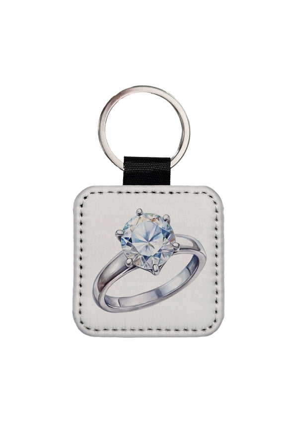 Diamond Ring Engagement Engaged Wedding Proposal Faux Leather Square Keychain