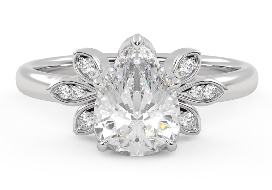 Diamond Ring, Floral Cluster Diamond Ring, Pear Diamond Engagement Ring ...