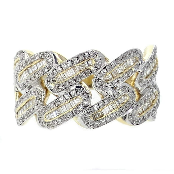 Diamond Ring For Men 10K Gold Baguette and Round 14mm Wide 0.95ctw Wedding Band