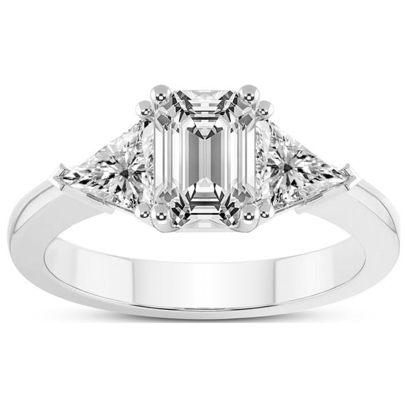 Diamond Ring Gift For Mom 1 Carat IGI Certified Emerald Shape Lab Grown Diamond Engagement Ring | 14K White Gold |Caroline Three Stone Side Trillion Diamond Ring | FG-VS1-VS2 Quality Friendly Diamonds