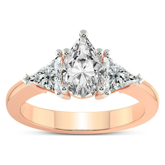 Diamond Ring Gift For Mom 5 Carat IGI Certified Pear Shape Lab Grown Diamond Engagement Ring | 14K Rose Gold |Caroline Three Stone Side Trillion Diamond Ring | FG-VS1-VS2 Quality Friendly Diamonds
