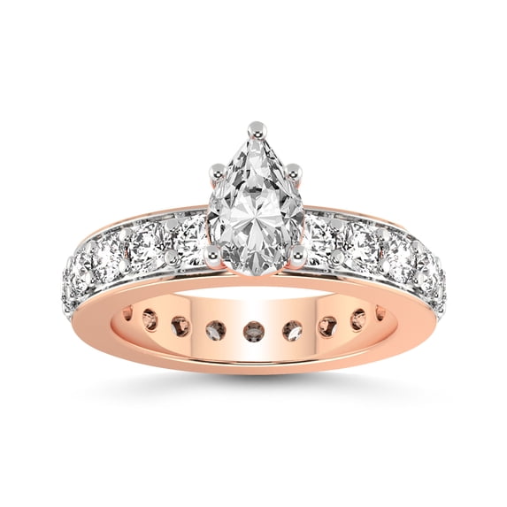 Diamond Ring Gift For Mom 5 Carat IGI Certified Pear Shape Lab Grown Diamond Engagement Ring | 14K Rose Gold |Madeline Full Eternity Diamond Ring | FG-VS1-VS2 Quality Friendly Diamonds