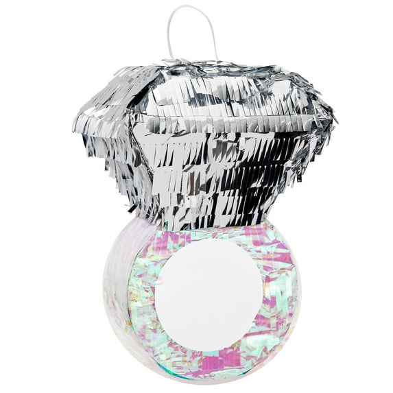 Juvale Diamond Ring Pinata - Interactive Bridal Shower Games - Bachelorette Party Decor & Accessories - Durable Metallic Finish for Engagement Party Decor - 7.2 x 7.1 x 11 in, Silver & Pink