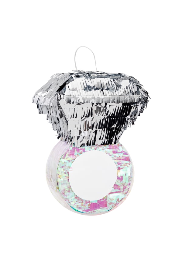 Juvale Diamond Ring Pinata - Interactive Bridal Shower Games - Bachelorette Party Decor & Accessories - Durable Metallic Finish for Engagement Party Decor - 7.2 x 7.1 x 11 in, Silver & Pink