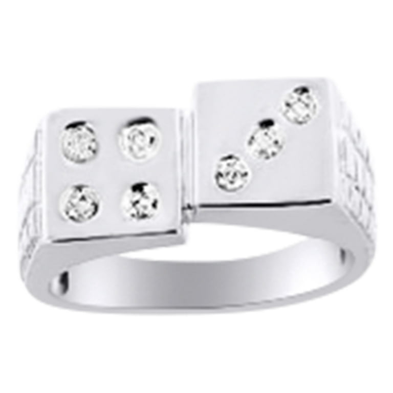 Rylos Diamond Ring Sterling Silver or Yellow Gold Plated Silver Lucky 7 Dice  Ring Craps