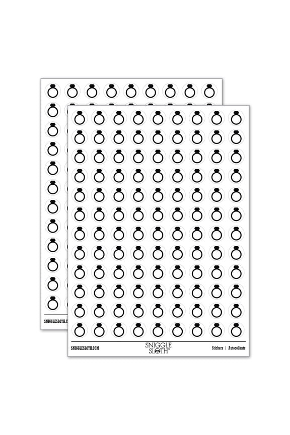 Diamond Ring Wedding Engagement Solid 200+ Round Stickers - White - Gloss Finish - 0.50" Size