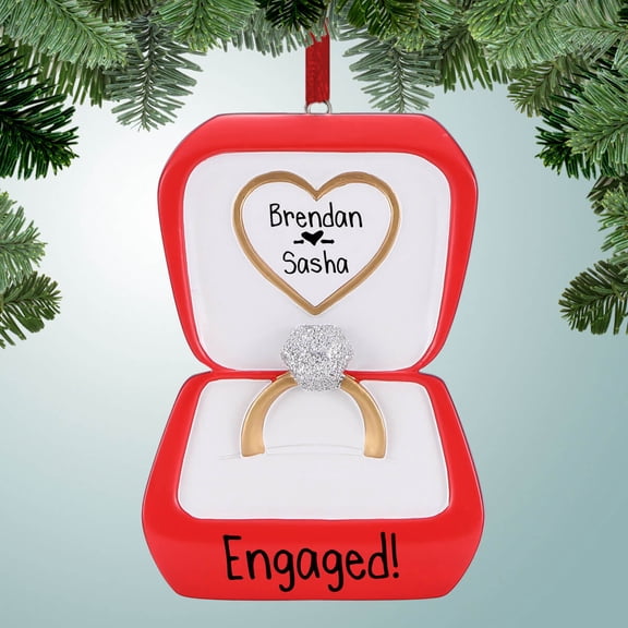 Diamond Ring in Red Box Christmas Ornament - Engagement - Announcement - Getting Married - Wedding - She Said Yes
