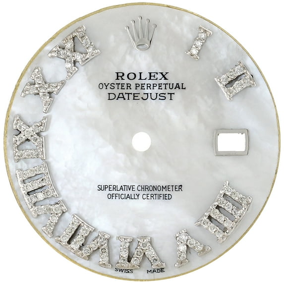 Diamond Roman Numeral White MOP Dial to Fit DateJust Rolex 36mm Quick Set 1/2 CT