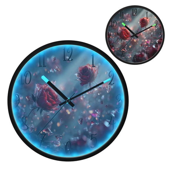 Diamond Rose Luminous Wall Clock with Sound-Activated LED 12-Inch Silent Acrylic Timepiece for Bedroom Livingroom or Office