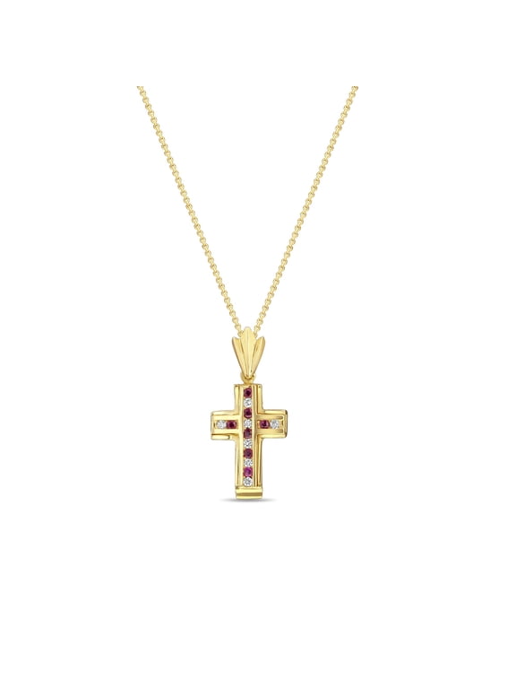 Diamond Ruby Cross Pendant .50cttw 14K Yellow Gold - No Chain"