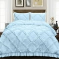 thumbnail image 1 of Diamond Ruffle Duvet Cover 3 Piece Set with Zipper, 400 Thread Count & 100% Egyptian Cotton, Luxury Design and Quilts Protector with Pillowcases - Light Blue Solid, Super King Plus Size., 1 of 5