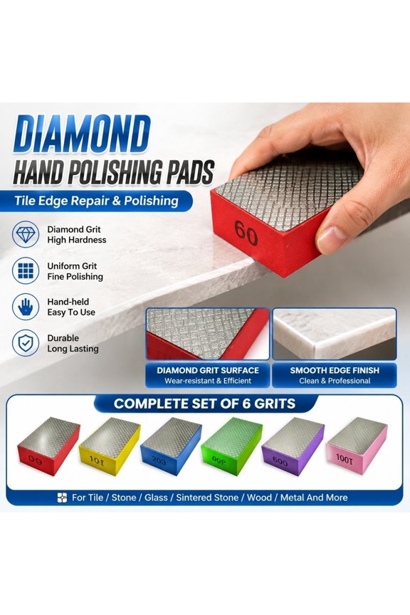 Diamond Sanding Block, Hand Grinding Pad, Ceramic Grinding Pad, Glass Sanding Block, 3.7X2.2X1.2 Inch Diamond Coated Abrasive Hand Pad for Tile Edge Trimming, Stone, Glass, Slab