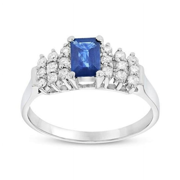 Diamond & Sapphire Ring, 14K White Gold - Size 4