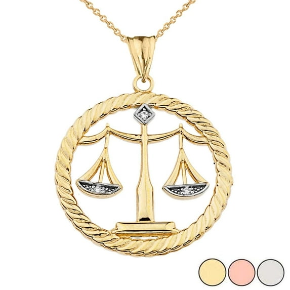 Diamond Scales of Justice Rope Pendant Necklace in Gold (Yellow/Rose/White) : Yellow GOLD 14K Pendant with 16" chain