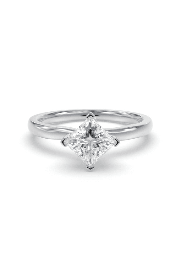 1Ct Princess Cut Moissanite Solitaire Ring for Women 925 Sterling Silver 14K White Gold Plated Engagement Ring