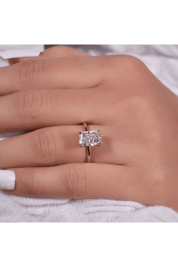 2Ct Radiant Cut Moissanite Hidden Halo Ring for Women 925 Sterling Silver 14K Yellow Gold Plated Engagement Ring