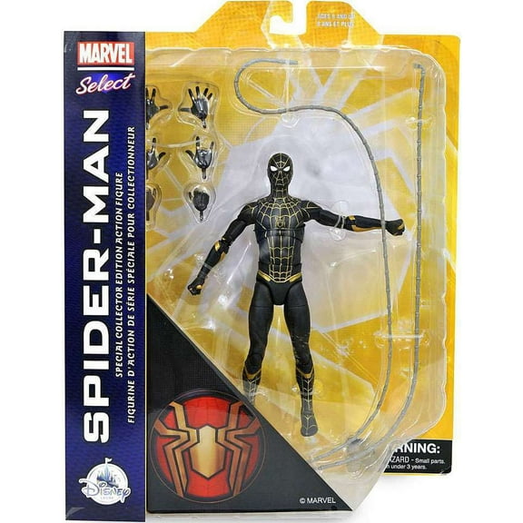 Diamond Select Toys 14+ Spider-Man Action Figure, Collector's Box, PVC/Plastic Black & Gold