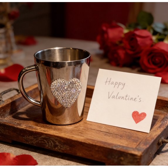 Diamond-Set Heart-Shaped Water Cup, Practical And Beautiful Family Mug with Sparkling Details, Perfect for Daily Use and Gifting, Adds to Coffee, Tea, and Beverage Time, Silver, 1pcs
