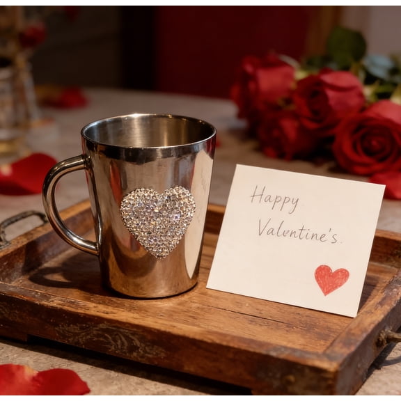 Diamond-Set Heart-Shaped Water Cup, Practical And Beautiful Family Mug with Sparkling Details, Perfect for Daily Use and Gifting, Adds to Coffee, Tea, and Beverage Time, Silver, 1pcs