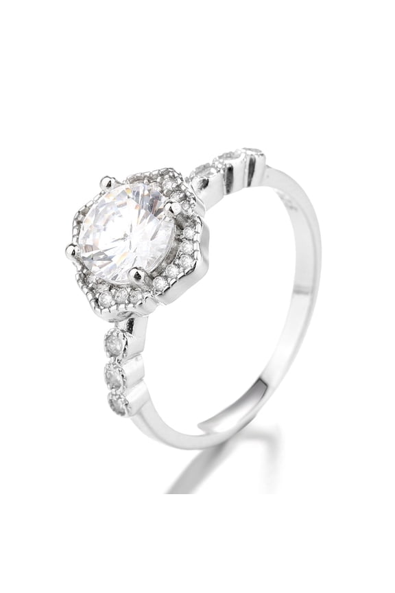 Diamond-Shape Halo Engagement Ring With Swarovski Crystals in 14K White Gold Plated