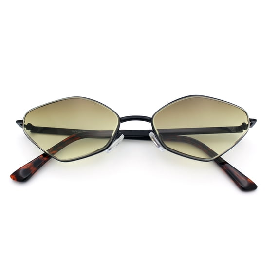 Diamond Shape Hustler Fashion Trendy Small Lens Metal Rim Sunglasses Black - Brown