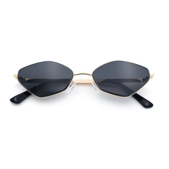 Diamond Shape Hustler Fashion Trendy Small Lens Metal Rim Sunglasses Gold - Black