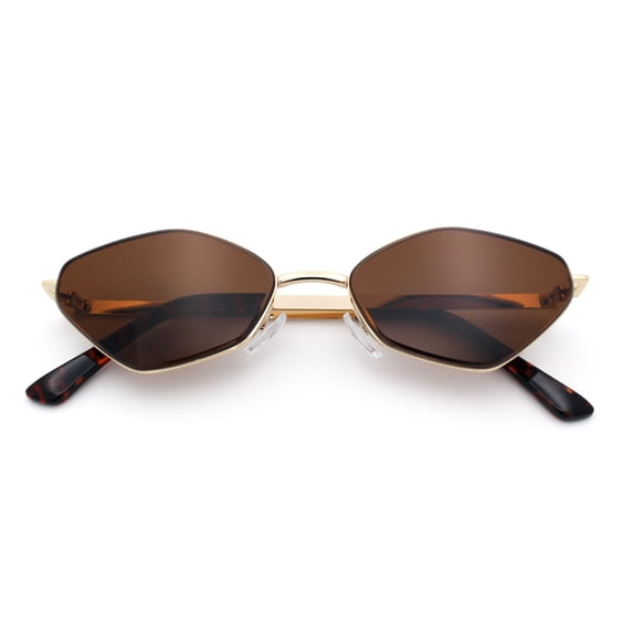 Diamond Shape Hustler Fashion Trendy Small Lens Metal Rim Sunglasses Gold - Brown