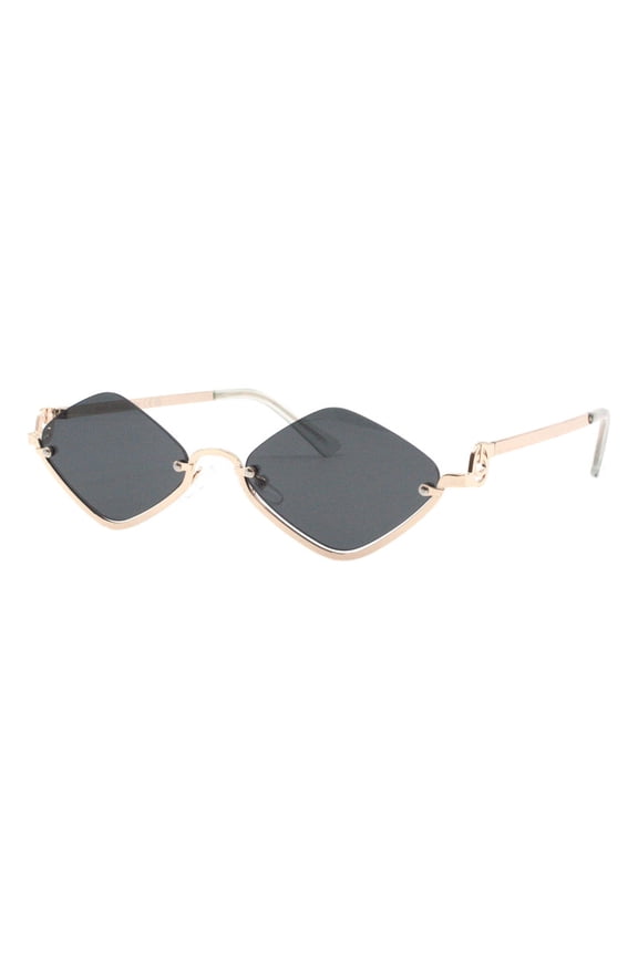 Diamond Shape Sunglasses Lightweight Half Metal Frame Designer UV400 Gold, Black