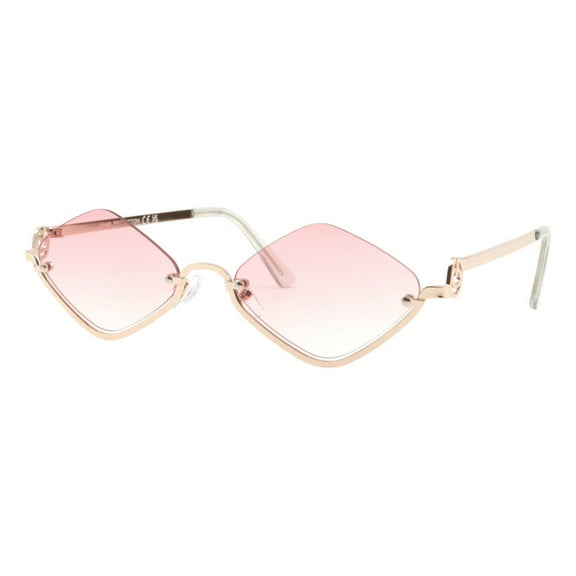 Diamond Shape Sunglasses Lightweight Half Metal Frame Designer UV400 Gold, Pink