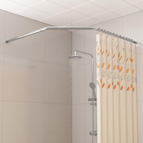 Diamond Shaped Corner Shower Curtain Rod, [Both Sides: 22"-34.8", Middle: 28"-43.7"] Adjustable Heavy Duty Angled Shower Curtain Pole for Bathroom with 12 Hooks & Ceiling Support
