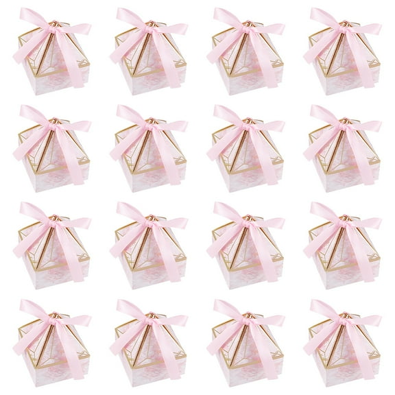 Diamond Shaped Paper Candy Packaging Boxes with Ribbon for Happy Day Wedding Party Gift Box Pink 7x7x8.5cm