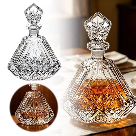 Diamond Shaped Whiskey Decanter With Stopper Cut Crystal Glass Liquor Bottle Elegant Whiskey Carafe For Home Bar(White-18.4Cm)