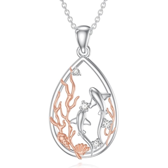 Diamond Shark Necklace for Women 925 Sterling Silver Sea Life Pendant with Lab Grown Diamond Jewelry Gifts