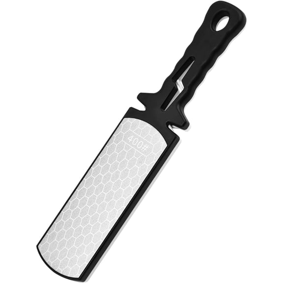 Diamond Sharpening Stone,400/1000 Grit Handheld Double-Sided Diamond Sharpener 5 in 1 Honeycomb Surface Knife Sharpener Plate Whetstone with Ceramic & Tungsten Steel Scissor Slot,Black