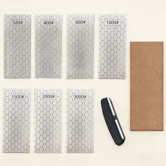 Diamond Sharpening Stone, Knife Sharpener Stone Whetstone Honeycomb Surface Plate with Non-slip Base for Pocket Knives Scissors Gritwith Angle Guide and Leather)