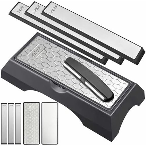 Diamond Sharpening Stone Set, Knife Sharpener Stone, 2 Side Grit 400/1000, 240/1500/3000 Grit Portable Hone Sharpener, Diamond Plate Honing Stone, 2 Sizes Whetstone Tool with Non-Slip Base