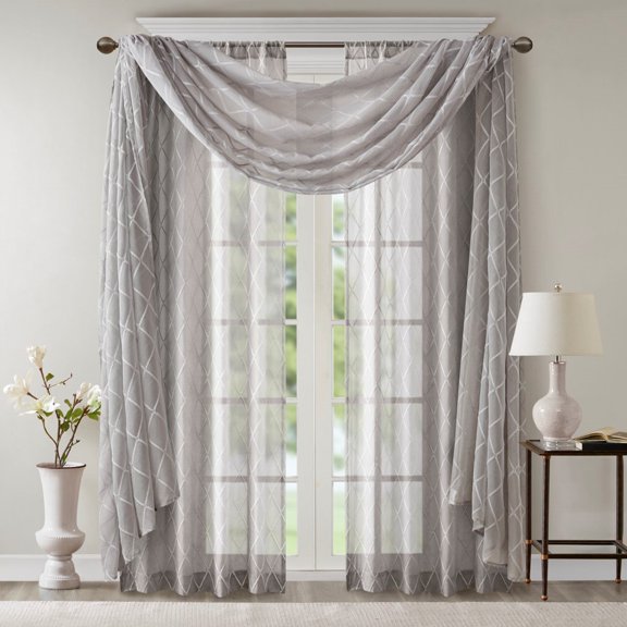 Diamond Sheer Embroidered Window Scarf