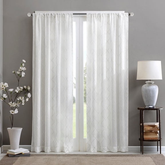 Diamond Sheer Window Curtain Panel(Only 1 Pc Panel),White Polyester Household Supplies Décor Curtains