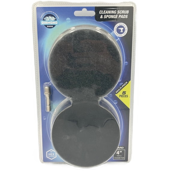 Diamond Shine 5-Piece Cleaning Scrub & Sponge Pad Set 4 Drill Attachment Kit with Quick-Change Hex Shank Power Scrubber Pads for Tile, Sinks, Floors, Bathrooms & Kitchen Surfaces Hard Duty