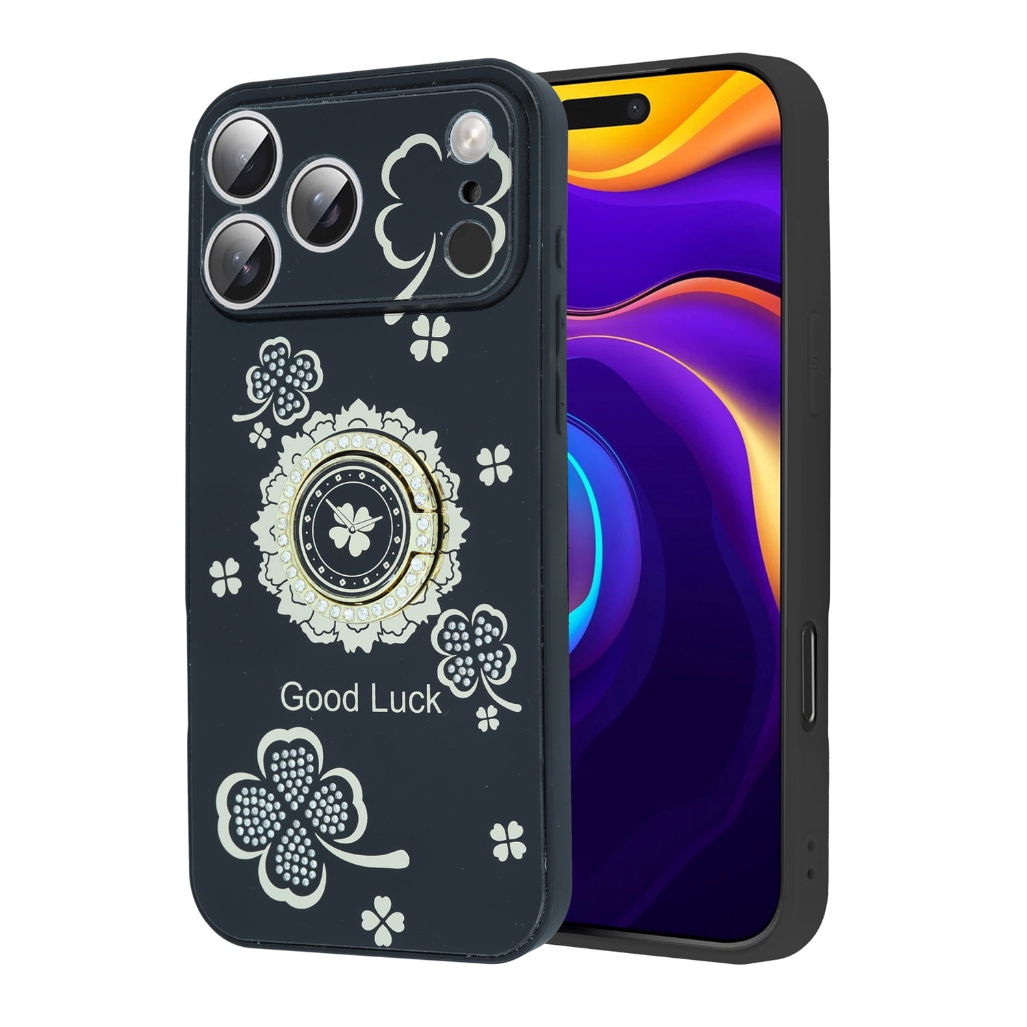 Diamond Shiny Cases with Ring for iPhone 17 Pro Max - Black