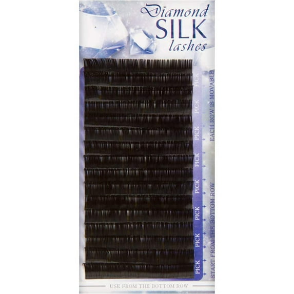 Diamond Silk Eyelash Extensions | Single Strand on the Tray | Soft Flexible Synthetic Mink | Approx 4000 Lashes per Tray | B Curl 0.15mm Thickness | 8 to 15mm Length Options | Black | Length (8mm)