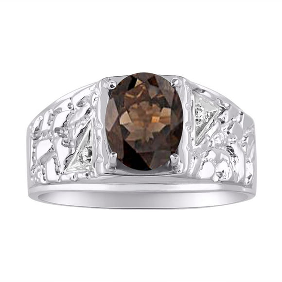 Diamond & Simulated smokey Quartz Ring 14K Yellow or 14K White Gold