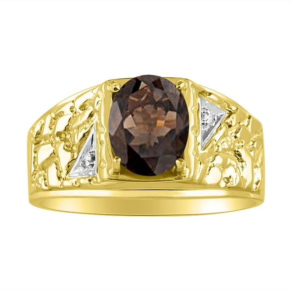 Diamond & Simulated smokey Quartz Ring 14K Yellow or 14K White Gold