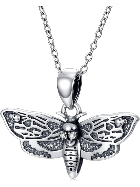Diamond Skull Moth Pendant Necklace for Women 925 Sterling Silver Lab Grown Diamonds Jewelry Gifts
