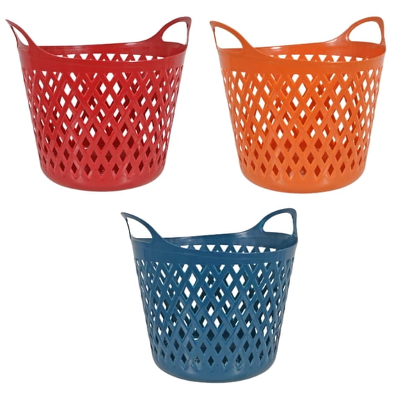Diamond Slotted Round Plastic Baskets Small Basket for Classroom Decor Nursery Storage ToyS Books Organizer Home Bedroom Living Room Decorative Hamper Set of 3 (Colors Vary)