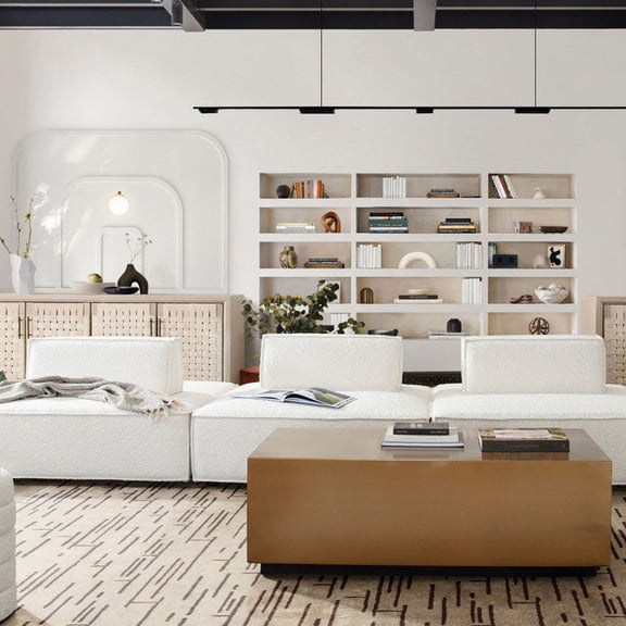 Cara 3-Piece Square Modular Lounger by Diamond Sofa in Ivory Boucle Fabric with Moveable, Non-Skid Backrest