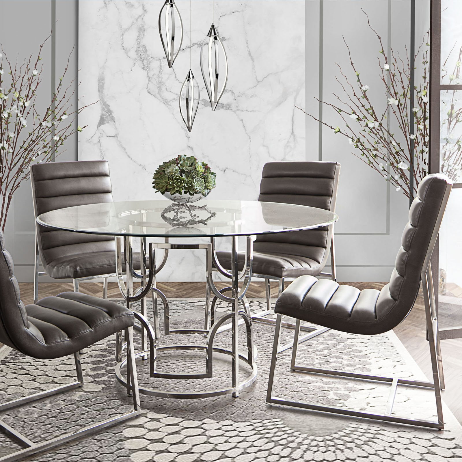 Diamond Sofa Avalon 54 in. Round Glass Dining Table Walmart