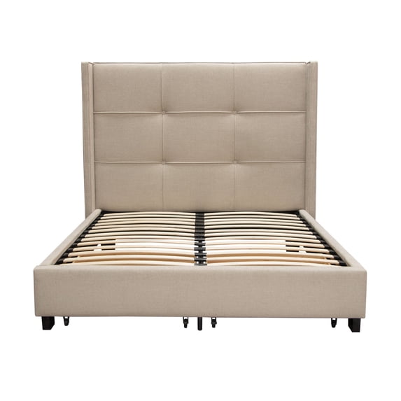 Diamond Sofa Beverly Queen Bed with Integrated Footboard Storage Unit & Accent Wings in Sand Fabric