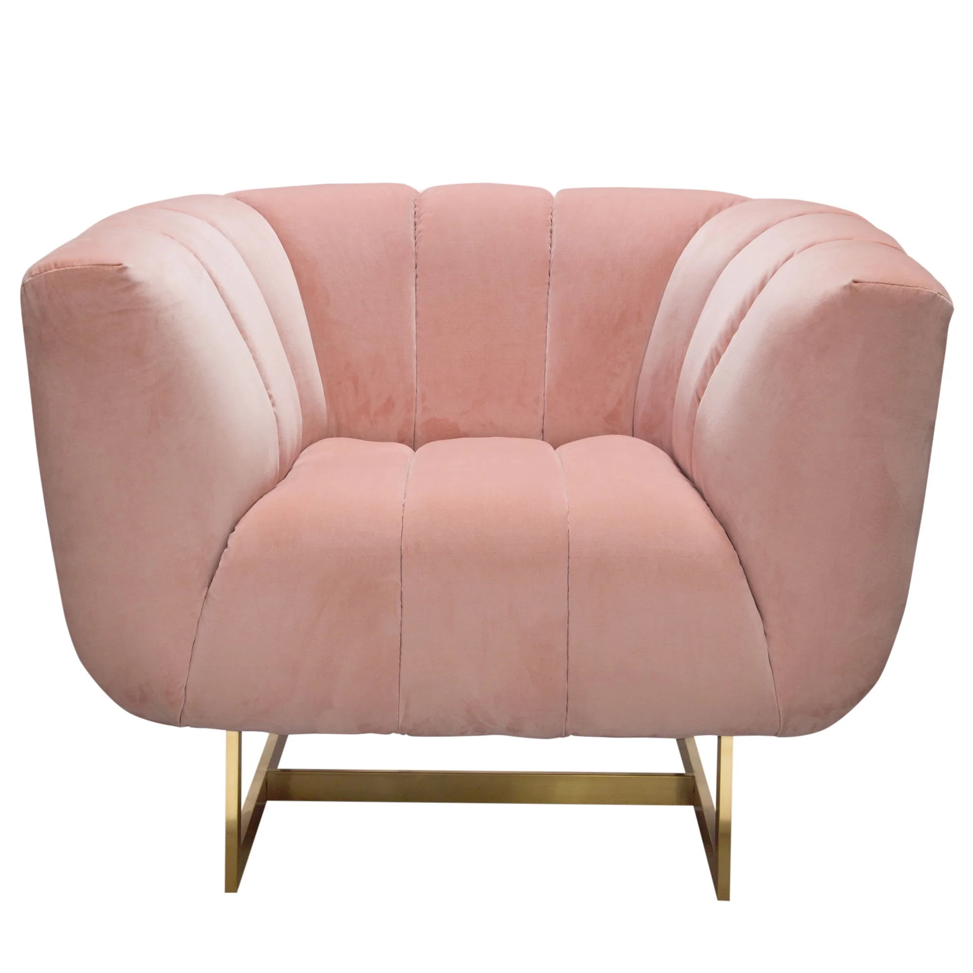 Blush Pink Velvet Barrel Armchair with Gold Legs